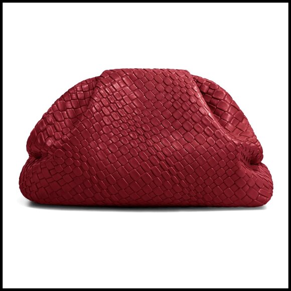 Oversized PU Leather Woven Clutch Elegant Evening Purse Magnetic Closure